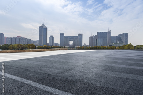 Empty Road with modern business office building 