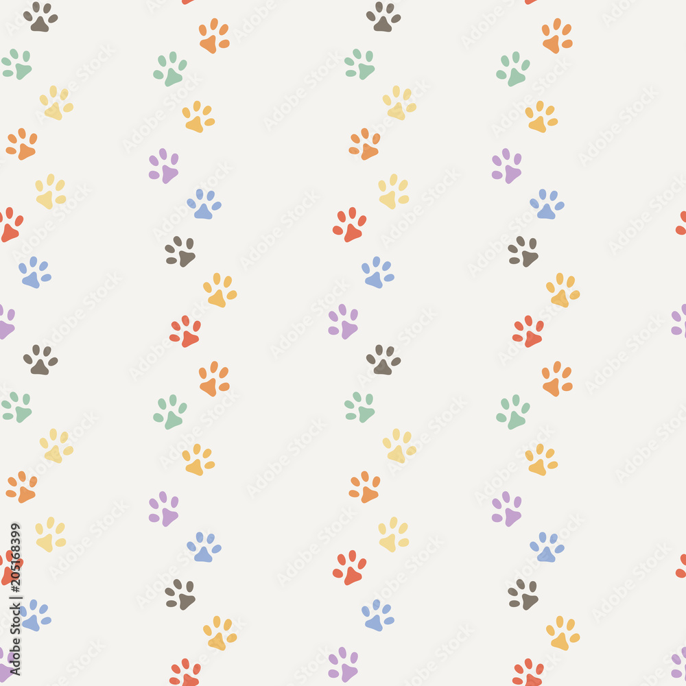 Seamless pattern of cat footprint. Stylish vector print.