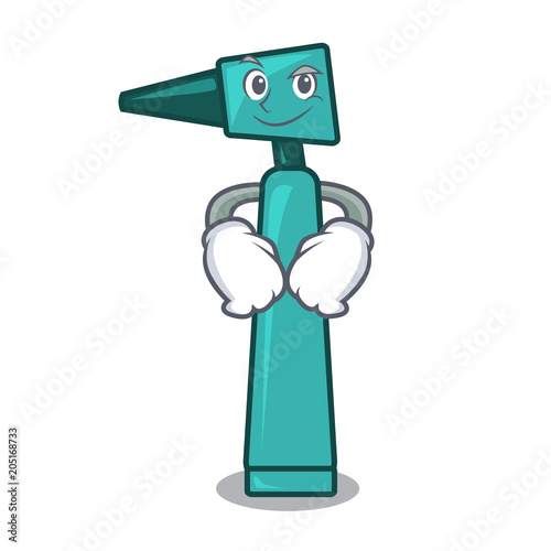 Smirking otoscope character cartoon style
