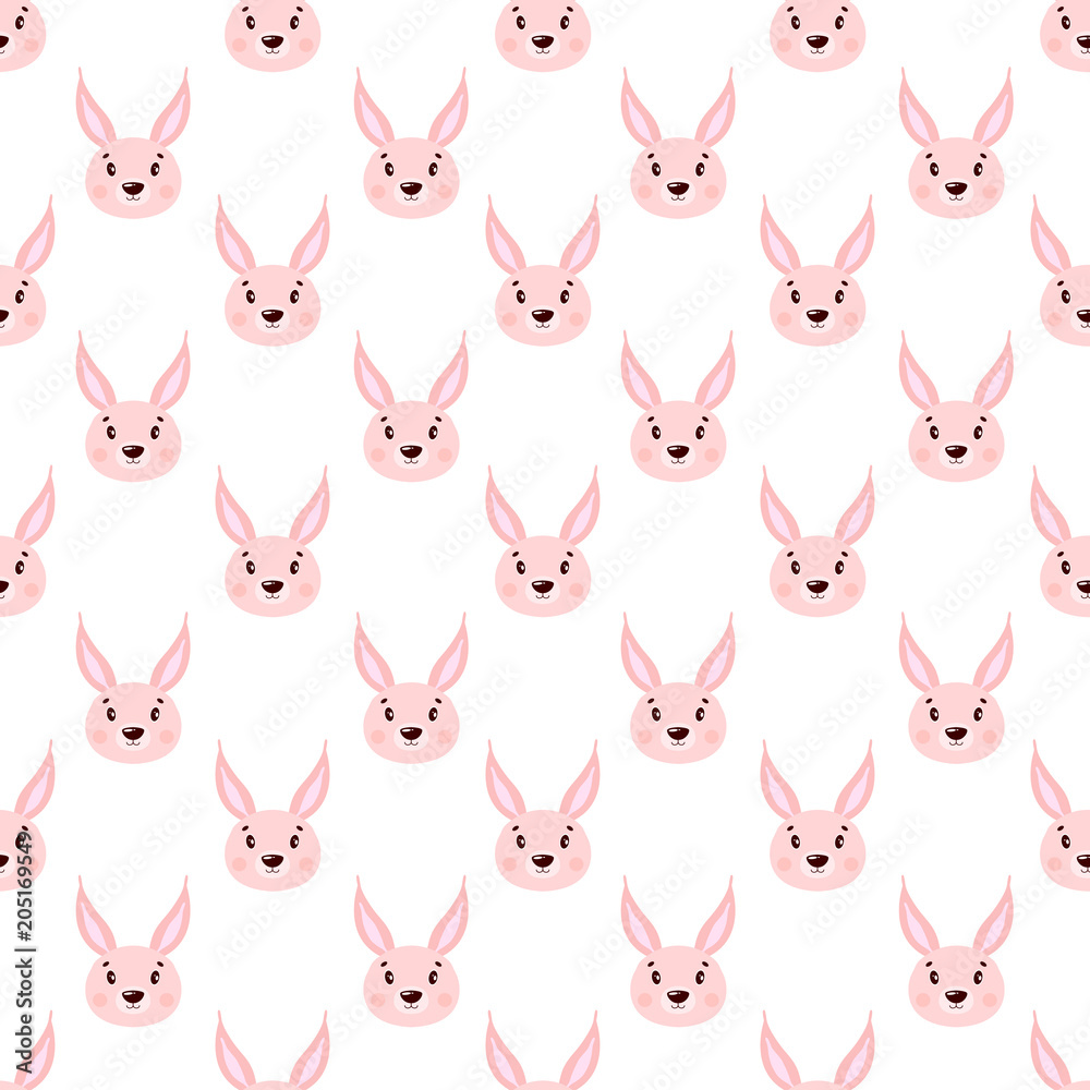 Cute vector seamless pattern with rabbit face, hare. On white background. Cute vector seamless pattern with rabbit face, hare. On white background.