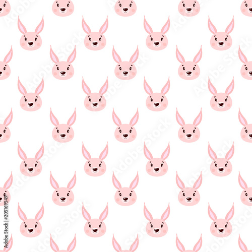 Cute vector seamless pattern with rabbit face, hare. On white background.