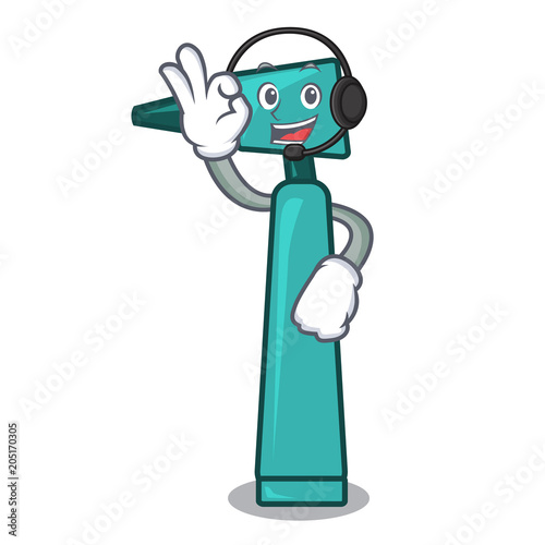 With headphone otoscope mascot cartoon style