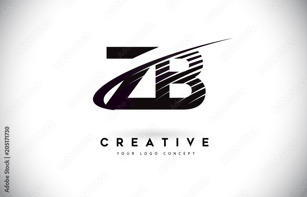 ZB Z B Letter Logo Design with Swoosh and Black Lines. ZB Z B Letter Logo Design with Swoosh and Black Lines.
