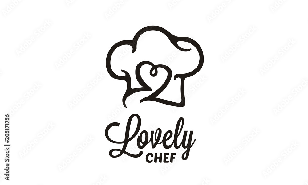 Kitchen Chef Hat with Heart Love for Delicious Restaurant Food Bar Bakery logo design Kitchen Chef Hat with Heart Love for Delicious Restaurant Food Bar Bakery logo design