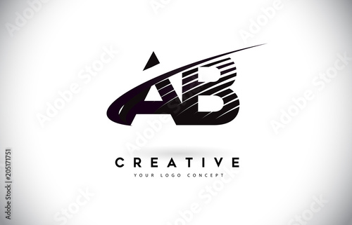 AB A B Letter Logo Design with Swoosh and Black Lines.