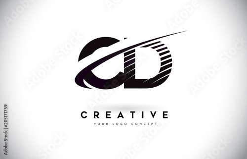 CD C D Letter Logo Design with Swoosh and Black Lines.