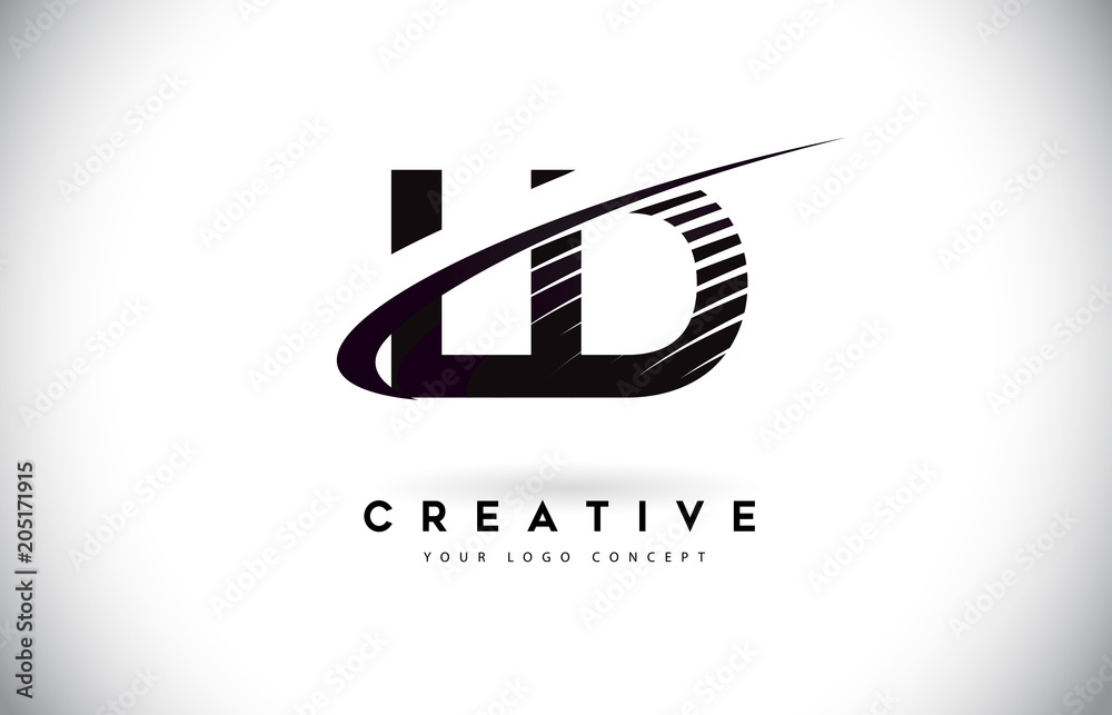 LD L D Letter Logo Design with Swoosh and Black Lines. - obrazy, fototapety, plakaty 