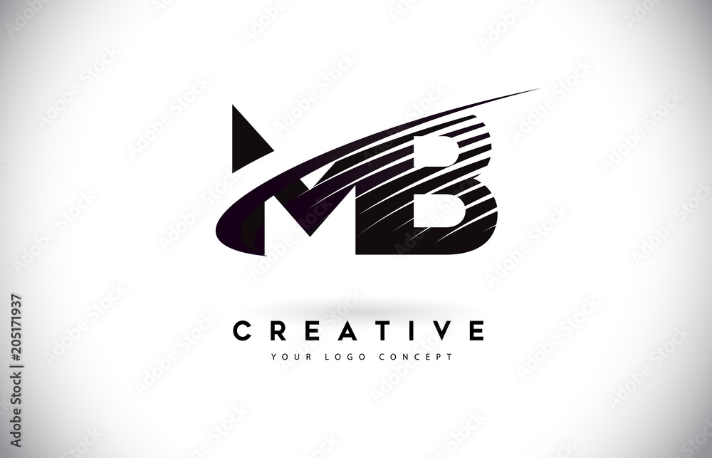 MB M B Letter Logo Design with Swoosh and Black Lines. MB M B Letter Logo Design with Swoosh and Black Lines.