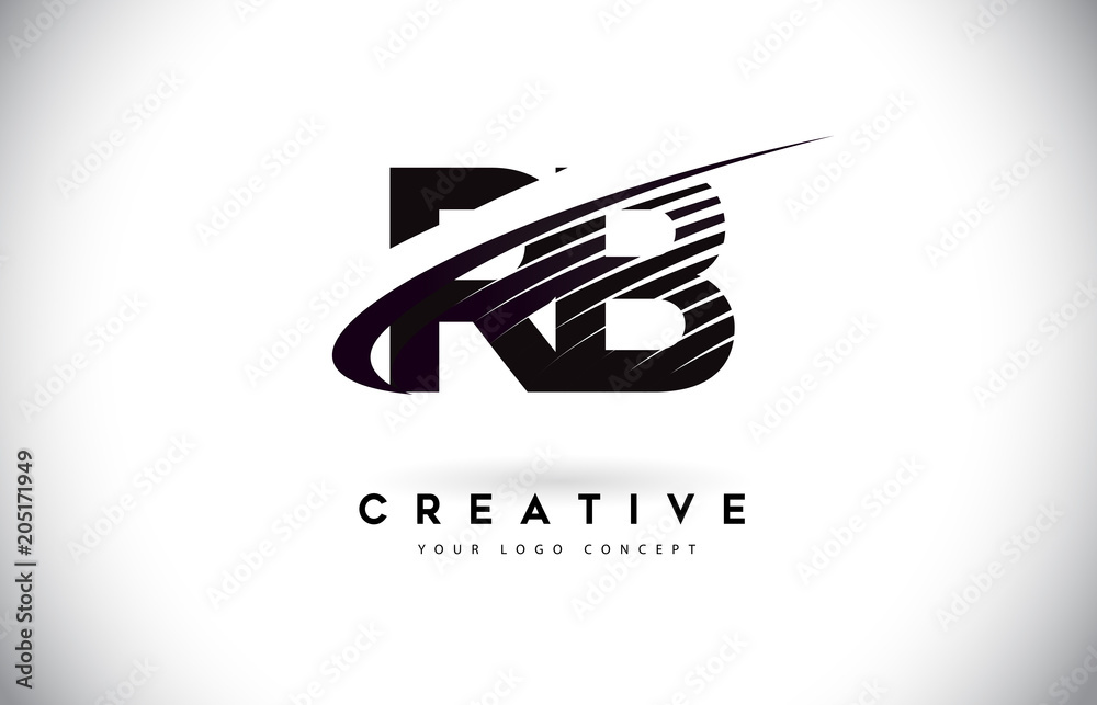 RB R B Letter Logo Design with Swoosh and Black Lines. Stock Vector ...