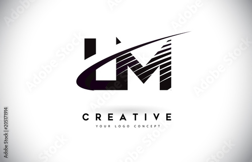 LM L M Letter Logo Design with Swoosh and Black Lines.