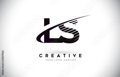 LS L S Letter Logo Design with Swoosh and Black Lines.