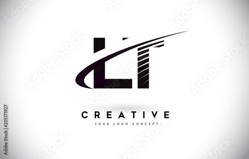 LT L T Letter Logo Design with Swoosh and Black Lines. photo
