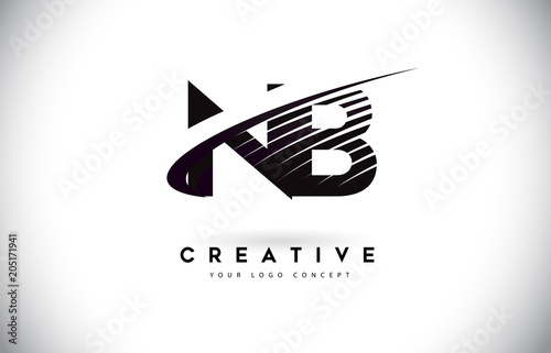 NB N B Letter Logo Design with Swoosh and Black Lines.