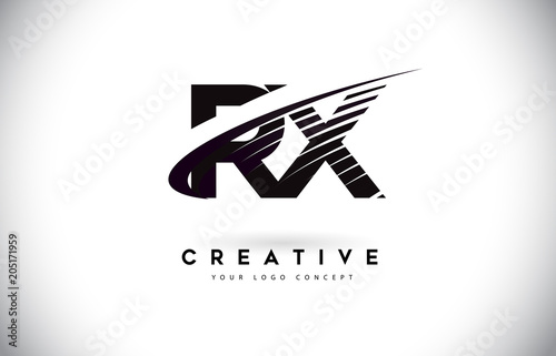 RX R X Letter Logo Design with Swoosh and Black Lines.