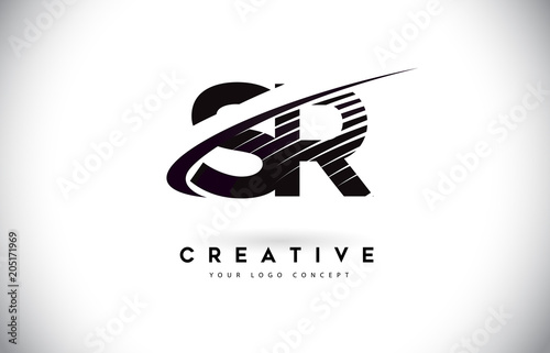SR S R Letter Logo Design with Swoosh and Black Lines.