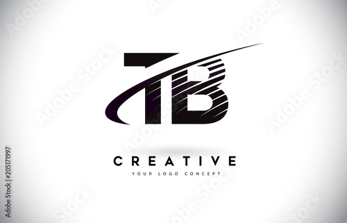 TB T B Letter Logo Design with Swoosh and Black Lines.