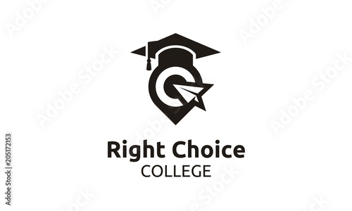 Graduate Toga Hat Pin GPS Paper Pane for School Education University College Academic Campus logo design 