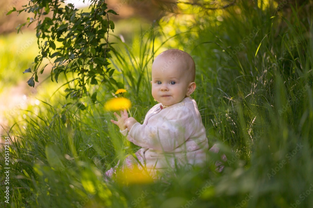 Beautiful infant baby girl portrait in nature Beautiful infant baby girl portrait in nature