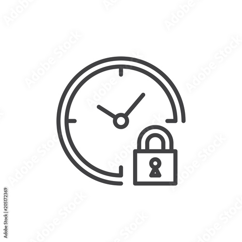 Clock and lock outline icon. linear style sign for mobile concept and web design. Watch and padlock simple line vector icon. Symbol, logo illustration. Pixel perfect vector graphics