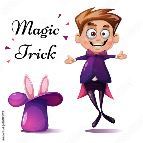 Cartoon boy illustration. Magic tric, rabbit , trick Vector eps 10