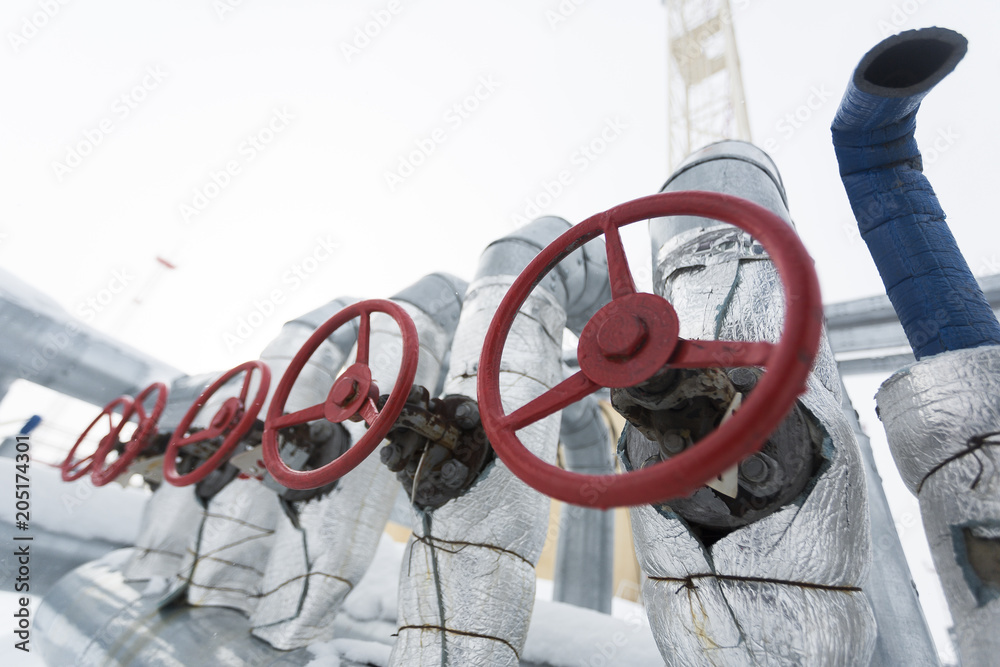 Oil production in Siberia. A valve, a tap blocking the gas.
