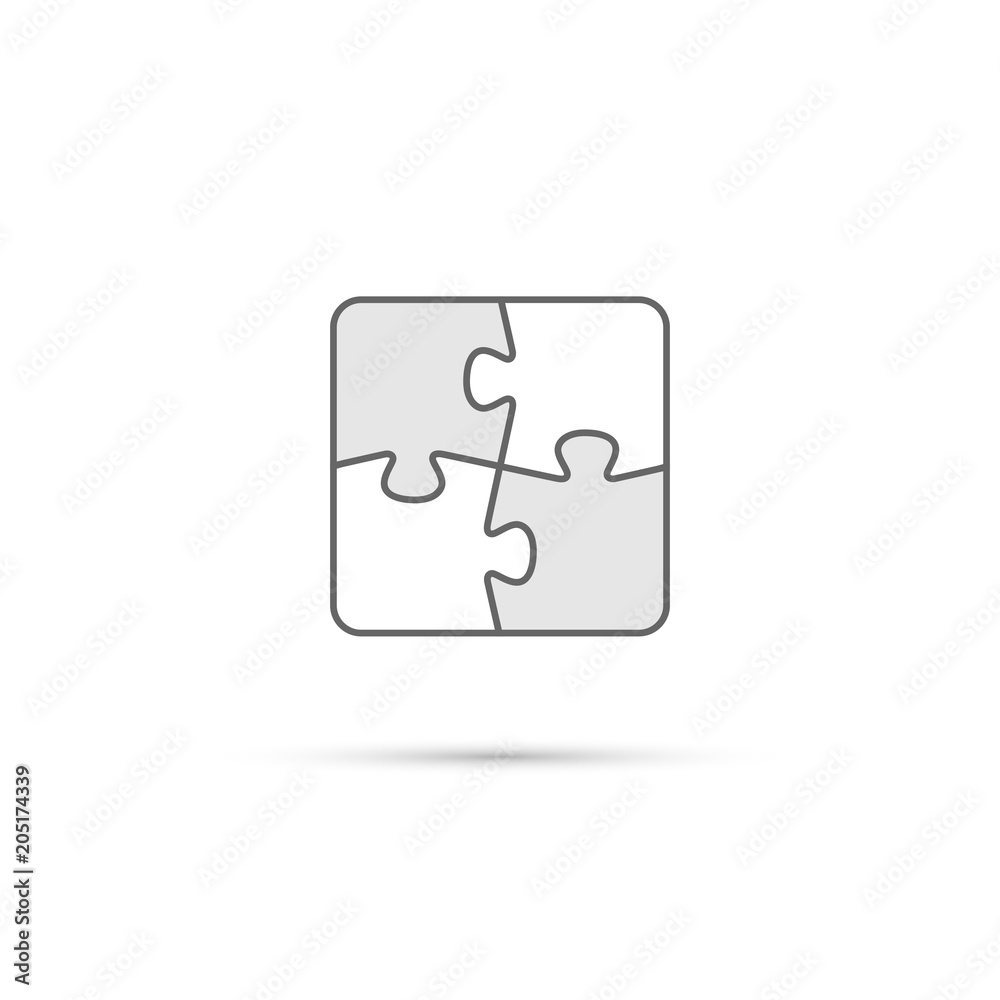 Puzzle icon. Vector white and gray puzzle pieces isolated on white background. Puzzle icon. Vector white and gray puzzle pieces isolated on white background.