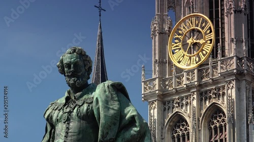 Antwerp, Belgium: Cathedral of Our Lady and statue of Peter Paul Rubens.  photo