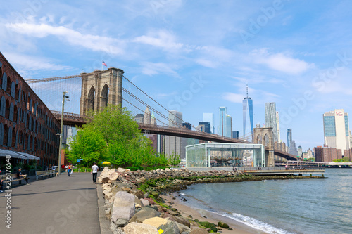 The Brooklyn Bridge with New York skyline © yooranpark