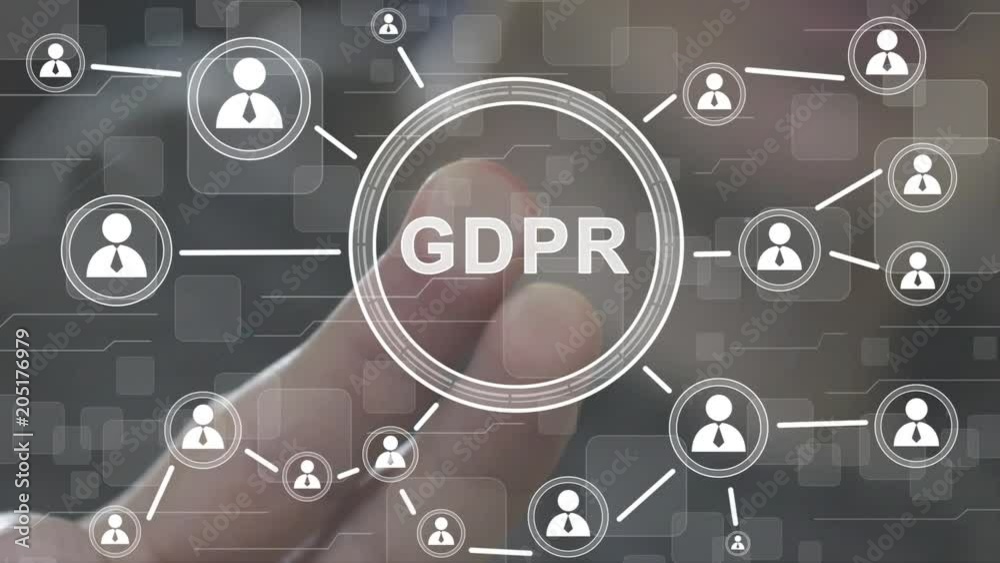 Businessman presses button GDPR general data protection regulation on virtual electronic user interface icon