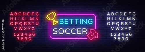 Betting Soccer neon vector. Betting football neon sign. Bright night signboard on gambling, betting. Light banner, design element. Editing text neon sign