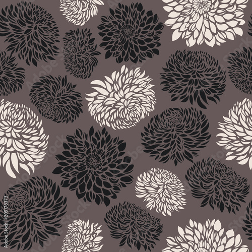 Seamless pattern with chrysanthemum flowers. Vector illustration.