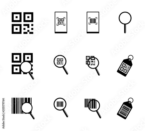 Set of qr and bar check code related icons