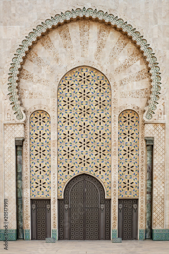 big doors with ornaments of mosque Hassan II in Casablanca in Morocco