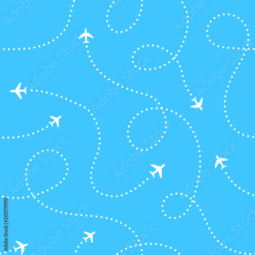 Airplanes with traces background. Seamless aerial pattern