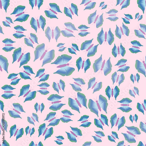 blue green butterflies on a pink background