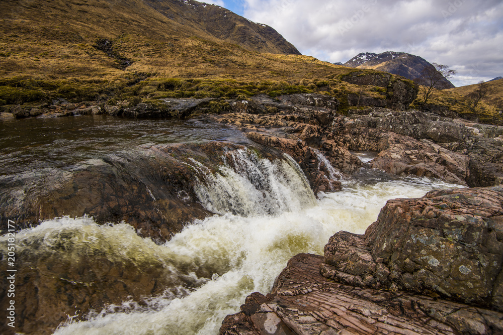 Waterfall on the River Etive, in Glen Etive, Highlands, Scotland