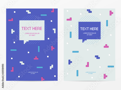 Vector cyber Tetris figure abstract background design.