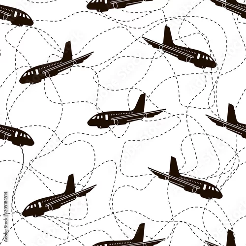 Tapety Bezszwowy wzór z czarnymi samolotami na białym tle.