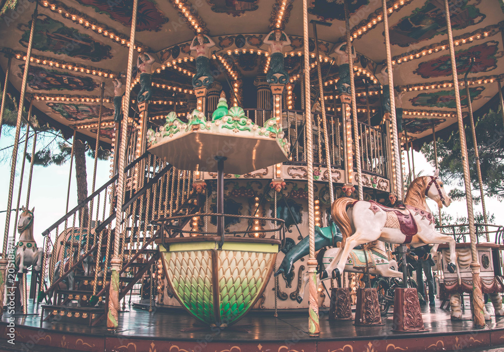 An old fashioned carousel in Nice, France.