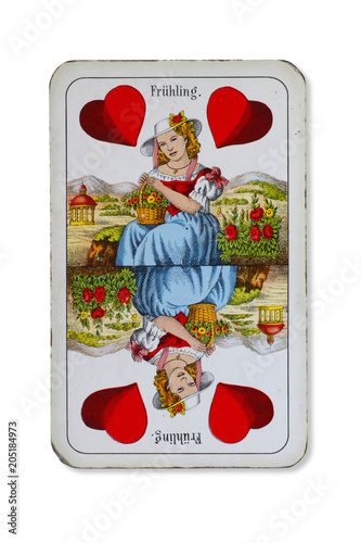 Doppeldeutsche Spielkarte _ Herz _ Dame _ Frühling photo