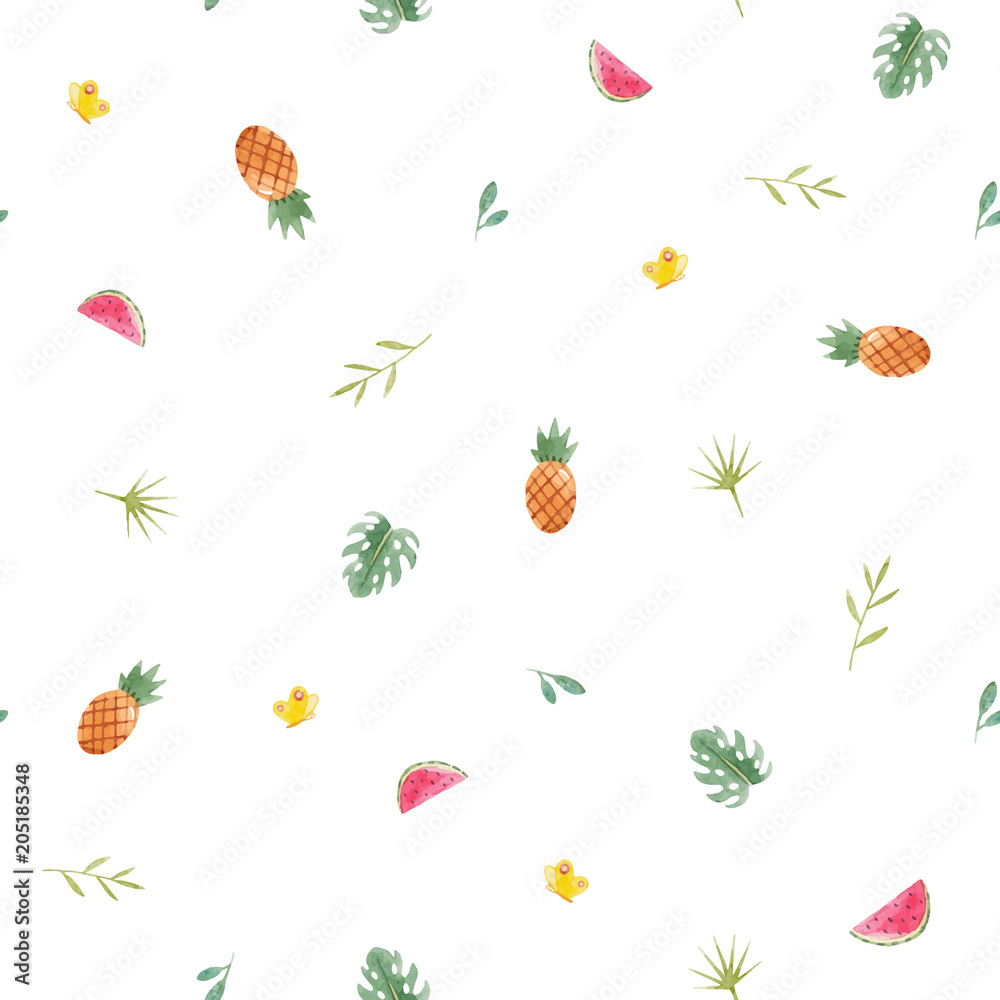 custom made wallpaper toronto digitalWatercolor tropical pineapple pattern