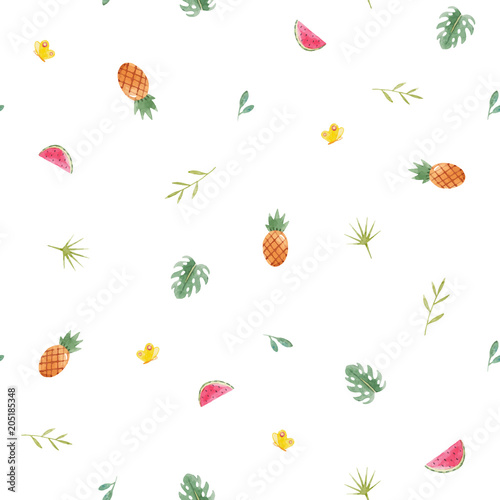 Wallpaper Mural Watercolor tropical pineapple pattern Torontodigital.ca