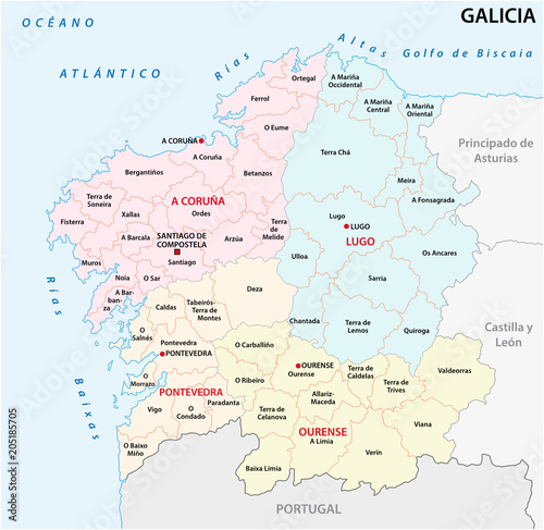 galicia administrative and political vector map, spain photo