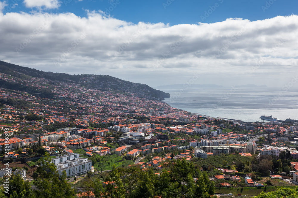View from Pico dos Barcelos to the Funchal city, Madeira, Portugal