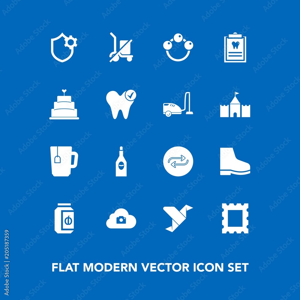 Modern, simple vector icon set on blue background with child, photo, dentistry, concept, paper, substitute, drink, food, picture, shipping, patient, jar, security, scale, replace, jam, change icons