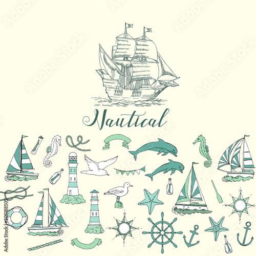 Nautical background with sailing vessels