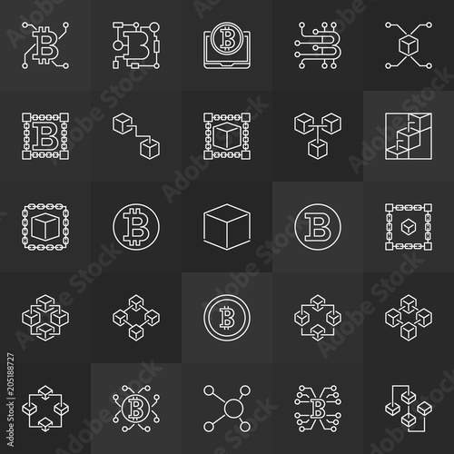 Blockchain linear icons - vector 25 block-chain signs photo