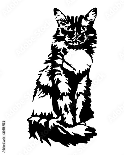 Abstract black cat on a white background.