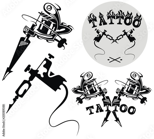 Tattoo studio emblem with tattoo machines 