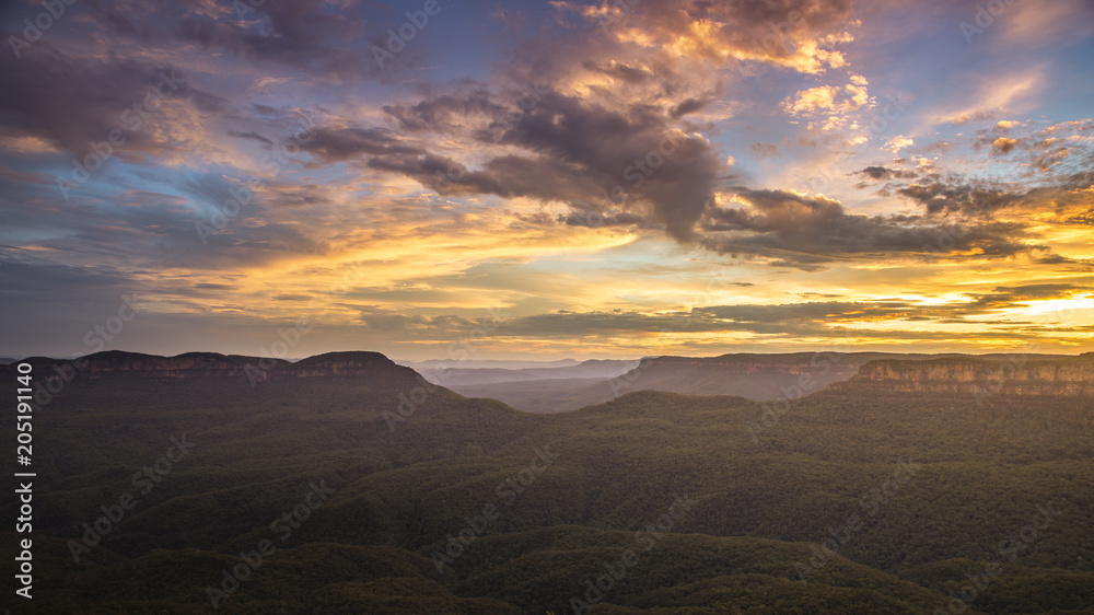 the Blue Mountains Australia at sunset